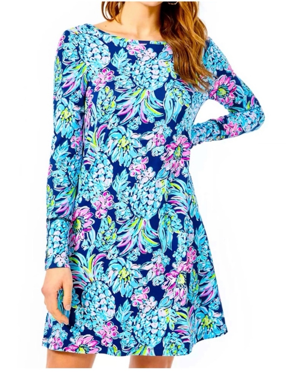 Lilly Pulitzer Kaisley Long Sleeve Shift Dress, Blue & Pink, Size Medium (M)